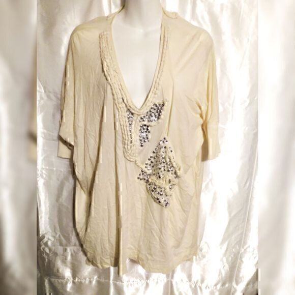 Tops - Marlene Birger Studded Rhinestone Short Sleeve Shirt S
